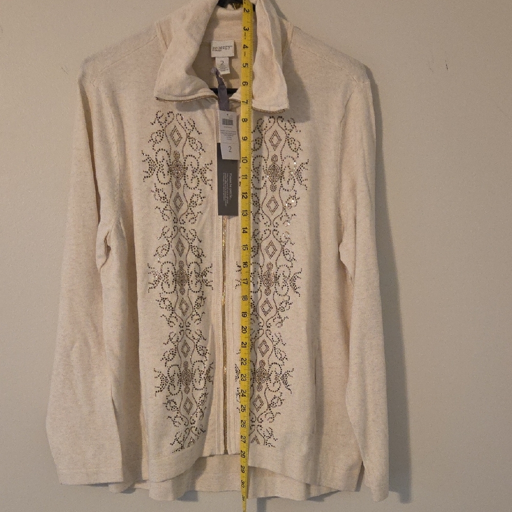 Chico's Cream Embroidered Turtleneck Sweater - Picture 6 of 7